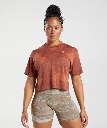 Dámské Oříznuté Topy Gymshark Adapt Camo Seamless Červené Růžové Hnědé | CZ 3738GSO